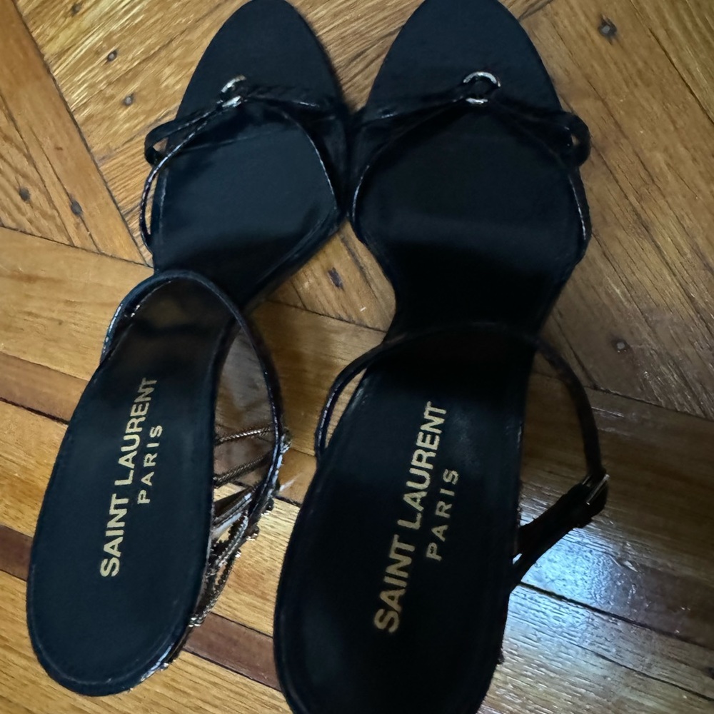 Sexy Saint Laurent Black snakeskin leather high heel sandals, w silver hardware - Picture 5 of 6